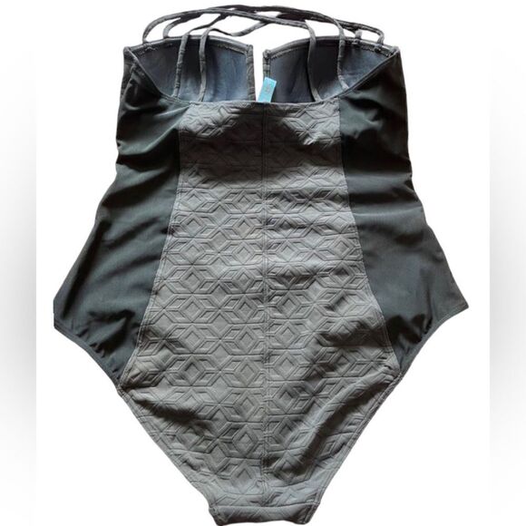 Robyn Lawley Swimsuit (Curves) Olive Green Jacquard Print Size 16 - Picture 5 of 10